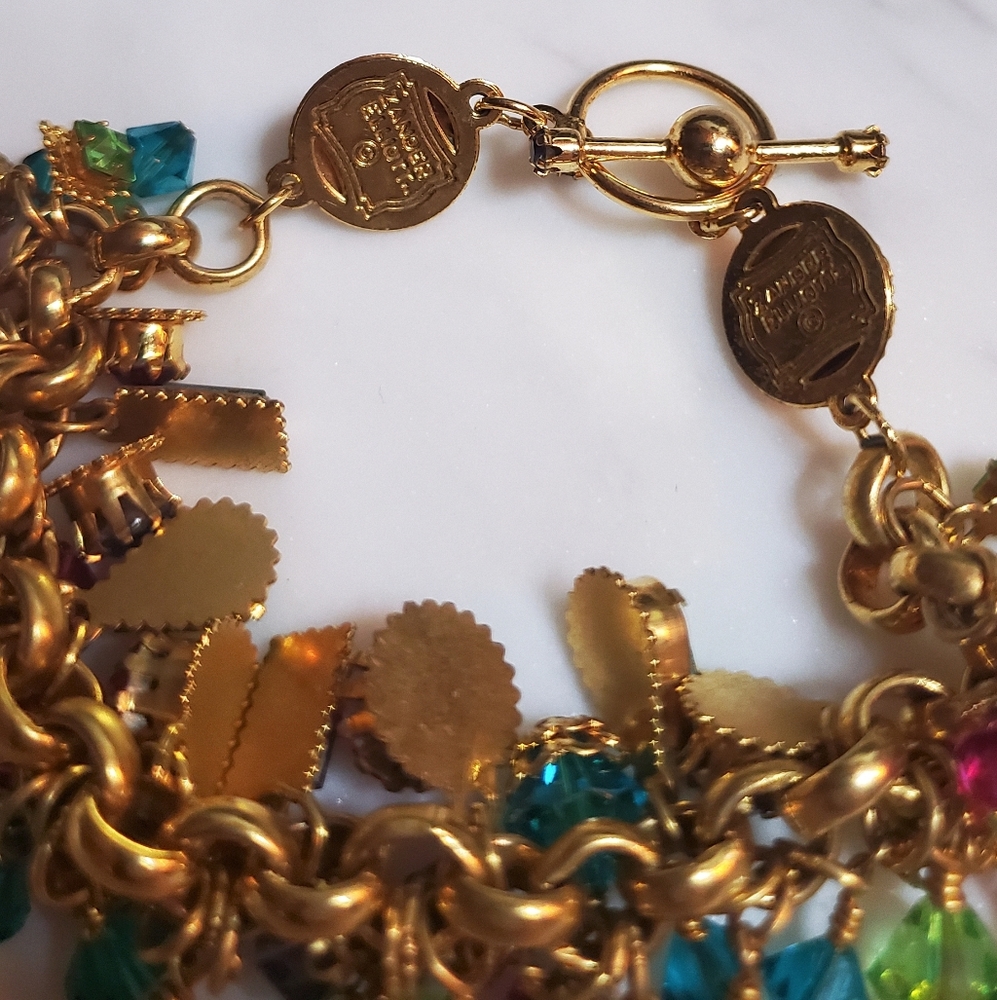 Vintage Zander Elliott Lunch At The Ritz rainbow gem charm bracelet - Picture 7 of 12